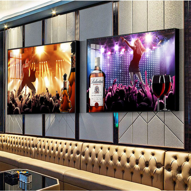 酒吧洋酒红酒DJ装饰画KTV夜店氛围挂画酒店走廊背景墙横版壁画