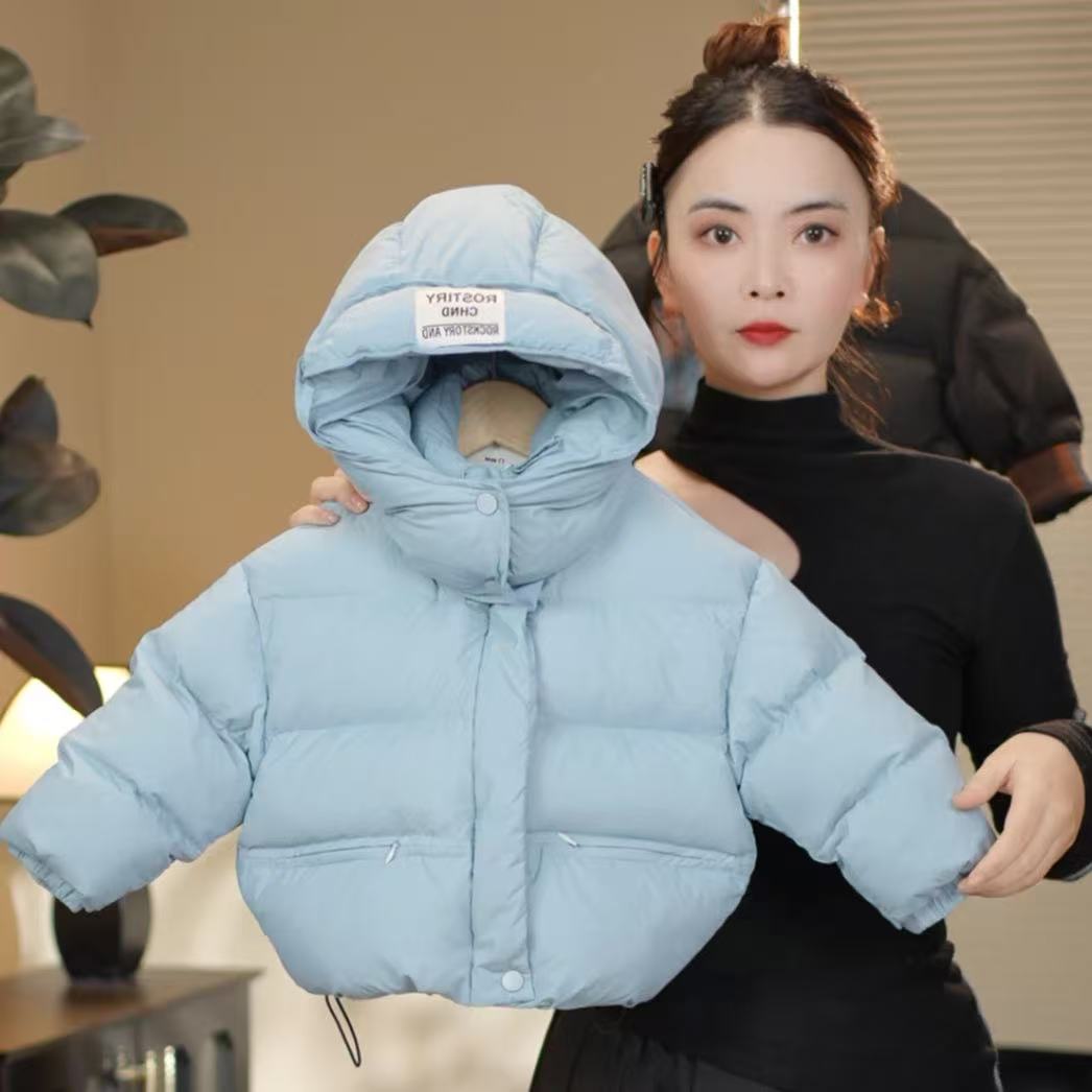 2025新款女童短款连帽羽绒服
