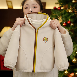 2026年春季新款儿童男女童宝宝连帽外套洋气短款毛绒开衫休闲童装