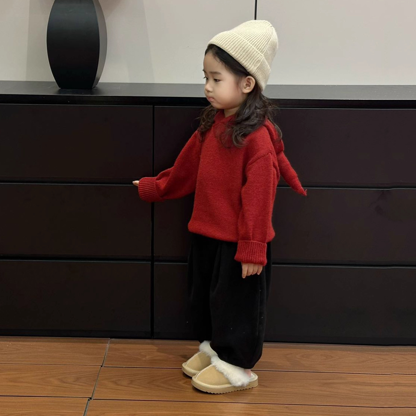 韩式休闲风红色套头毛衣