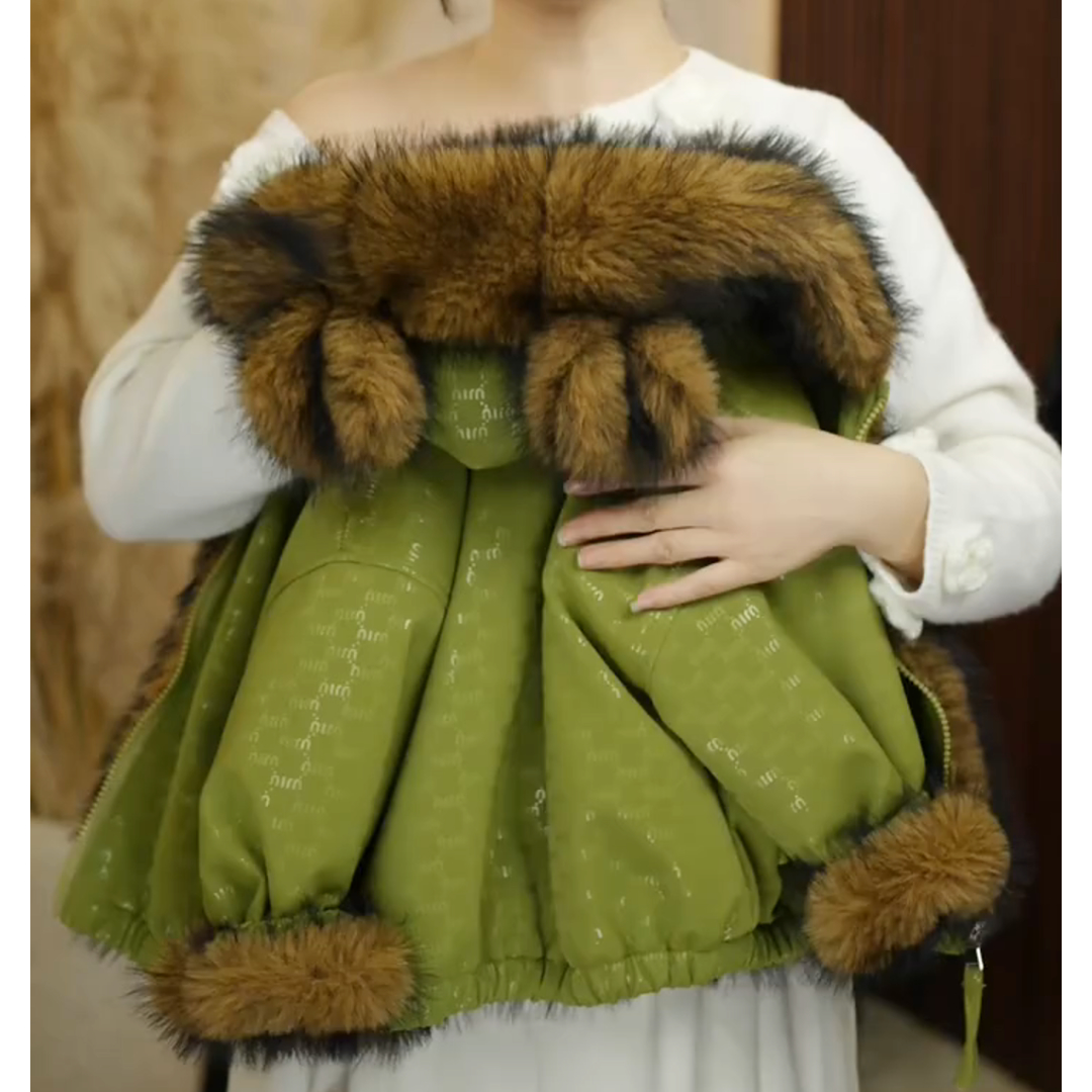 女童冬季加厚毛领派克服两面穿