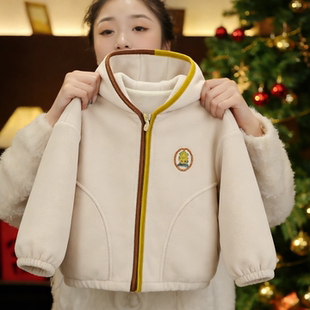 2026年春季新款儿童男女童宝宝连帽外套洋气短款毛绒开衫休闲童装