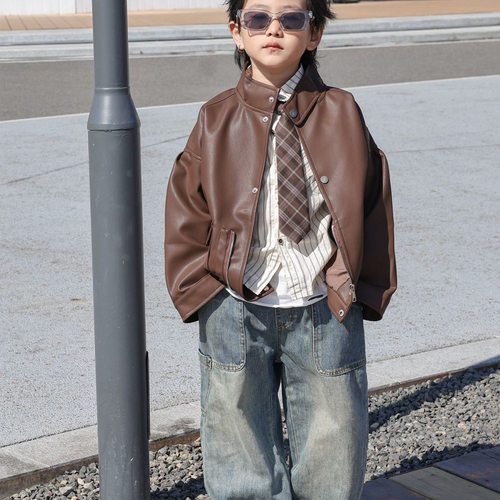 2025新款冬季加绒儿童机车皮夹克