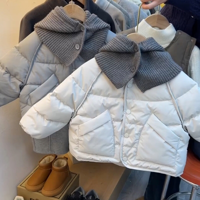 假两件撞色连帽棉服女轻薄夹棉