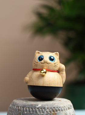 招财猫不倒翁榉木招财猫手把件文玩手把件工艺品摆件创意礼品