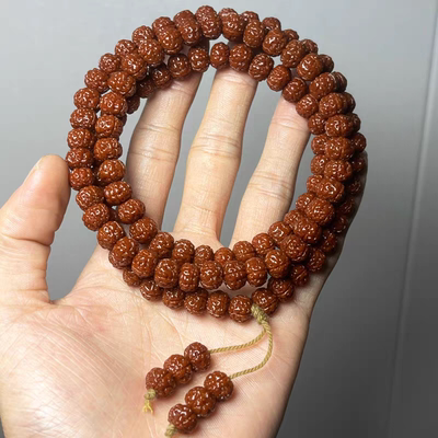 小金刚菩提子树王手串项链108颗梅花桩树神 爆肉包浆佛珠野生把玩