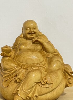 崖柏木雕弥勒佛汽车摆件高档太行
