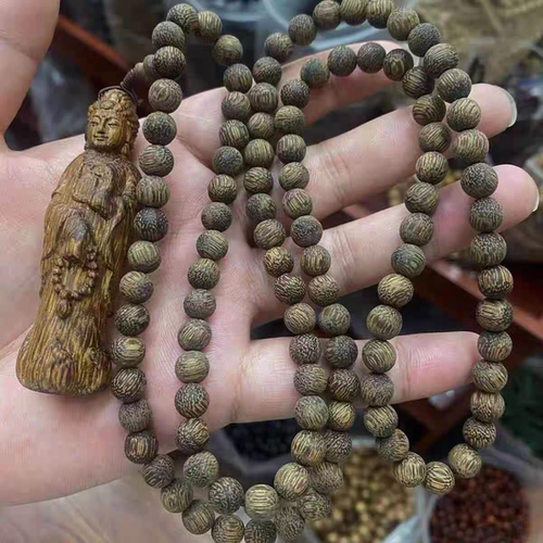 越南芽庄白奇楠沉香项链观音吊坠8mm108颗链挂件男女通用文玩手串