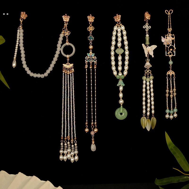 古风旗袍压襟莲花珍珠流苏蝴蝶吊坠汉服压襟胸前挂件装饰胸针配饰