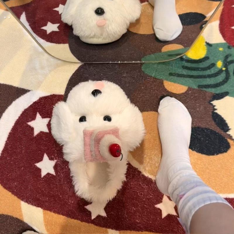 小狗棉拖鞋女款冬季毛绒茸茸厚底防滑可爱室内家居保暖鞋2025新款