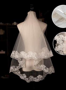 红色中国风结婚新娘红盖头半透明头禾服喜帕中式婚礼头纱头饰