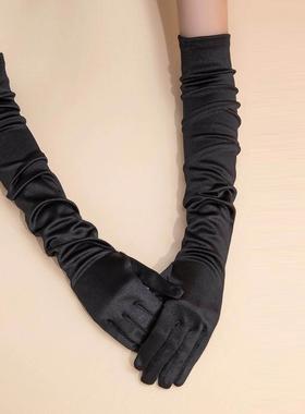 礼服黑色手套复古赫本风薄长款袖套女士缎面高级感配婚纱旗袍春秋