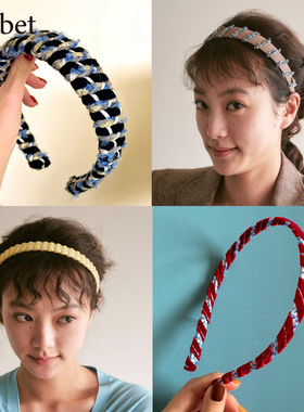 sorbet丝绒红蓝棋盘格子法式复古风红色设计条纹高级感细发箍发饰