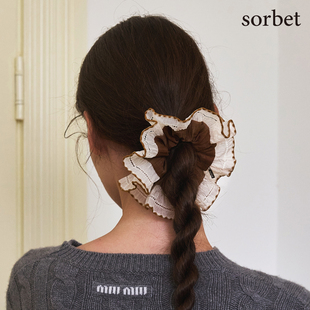 sorbet《冬日夜曲》高级感花边格纹法式小香风大肠发圈绳头花饰