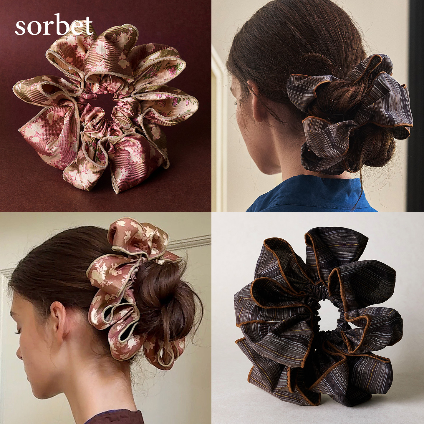 sorbet条纹玫瑰发圈夸张发绳头饰