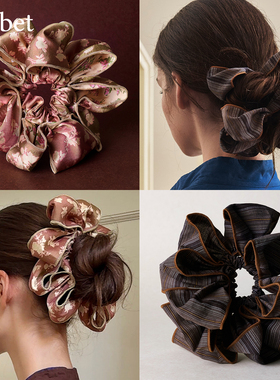 sorbet《条纹玫瑰》花环提花边大肠发圈复古高级感夸张发绳头饰