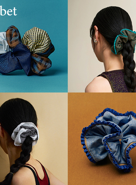 sorbet《波浪裙摆》蕾丝花边高级感法式拼色条纹头花大肠发圈头饰