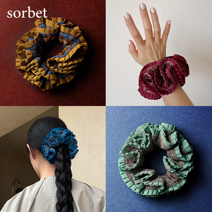 sorbet《褶皱狂想曲》高级感法式复古丝绒设计风花边大肠发圈头饰