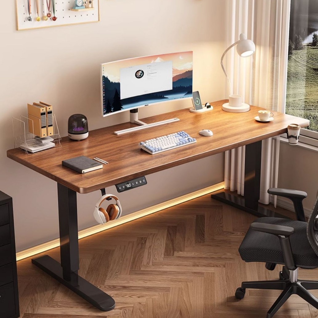 实木电动升降桌站立式电脑桌学习桌家用办公可升降书桌智能调节桌