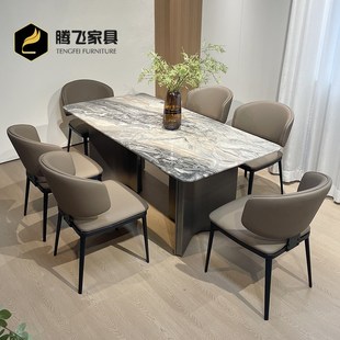 轻奢长方形餐桌不锈钢大理石餐厅家用高端大户型设计师餐桌椅 意式