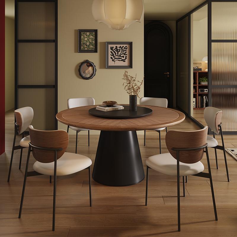 法式复古岩板餐桌现代简约家用客厅圆形饭桌子中古奶油风2025新款