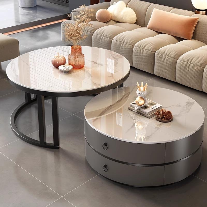 岩板茶几客厅家用2025新款轻奢高级感现代简约小户型网红圆形茶几