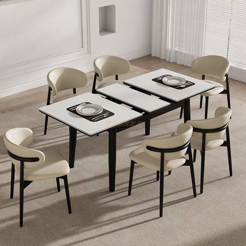 长方形岩板餐桌可伸缩折叠现代简约轻奢风小户型家用饭桌2025新款