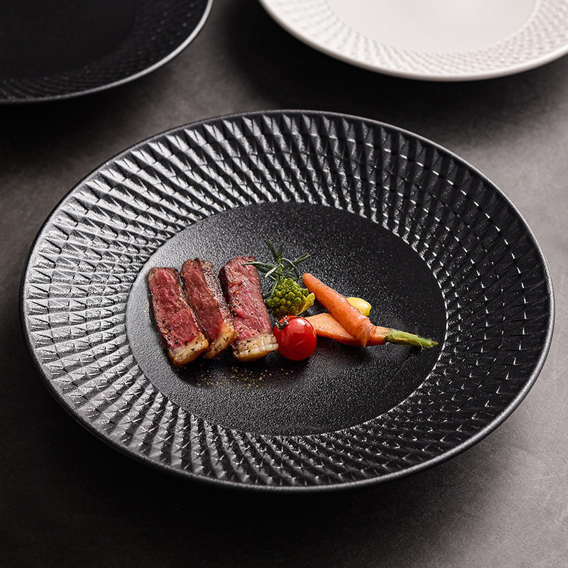黑色陶瓷盘高级餐厅精致菜盘牛肉盘鱼盘汤盘创意耐高温备菜盘平盘