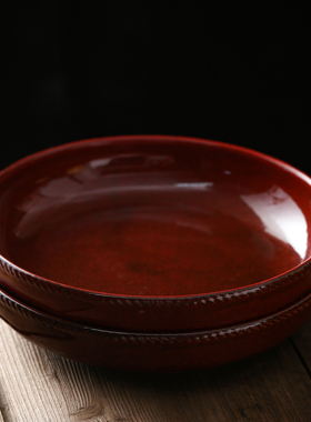 红色耐高温陶瓷盘圆盘西餐盘子家用火锅酒店专用菜盘厨房备菜盘子