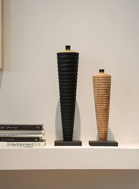 形上侘寂风花瓶木质摆件中古高脚花器居家民宿电视柜复古装饰品