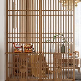屏风隔断进门玄关客厅移动墙镂空日式 新中式 格栅座屏仿古入门背景