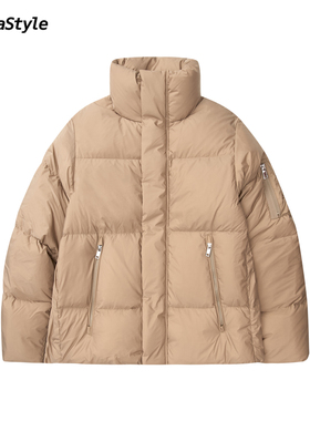 ALPHASTYLE宽松休闲立领防风保暖鹅绒羽绒服外套简约百搭男女同款
