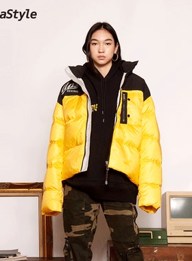 AlphaStyle男女款冬季潮牌加厚经典拼色鸭绒夹克流行羽绒服短款