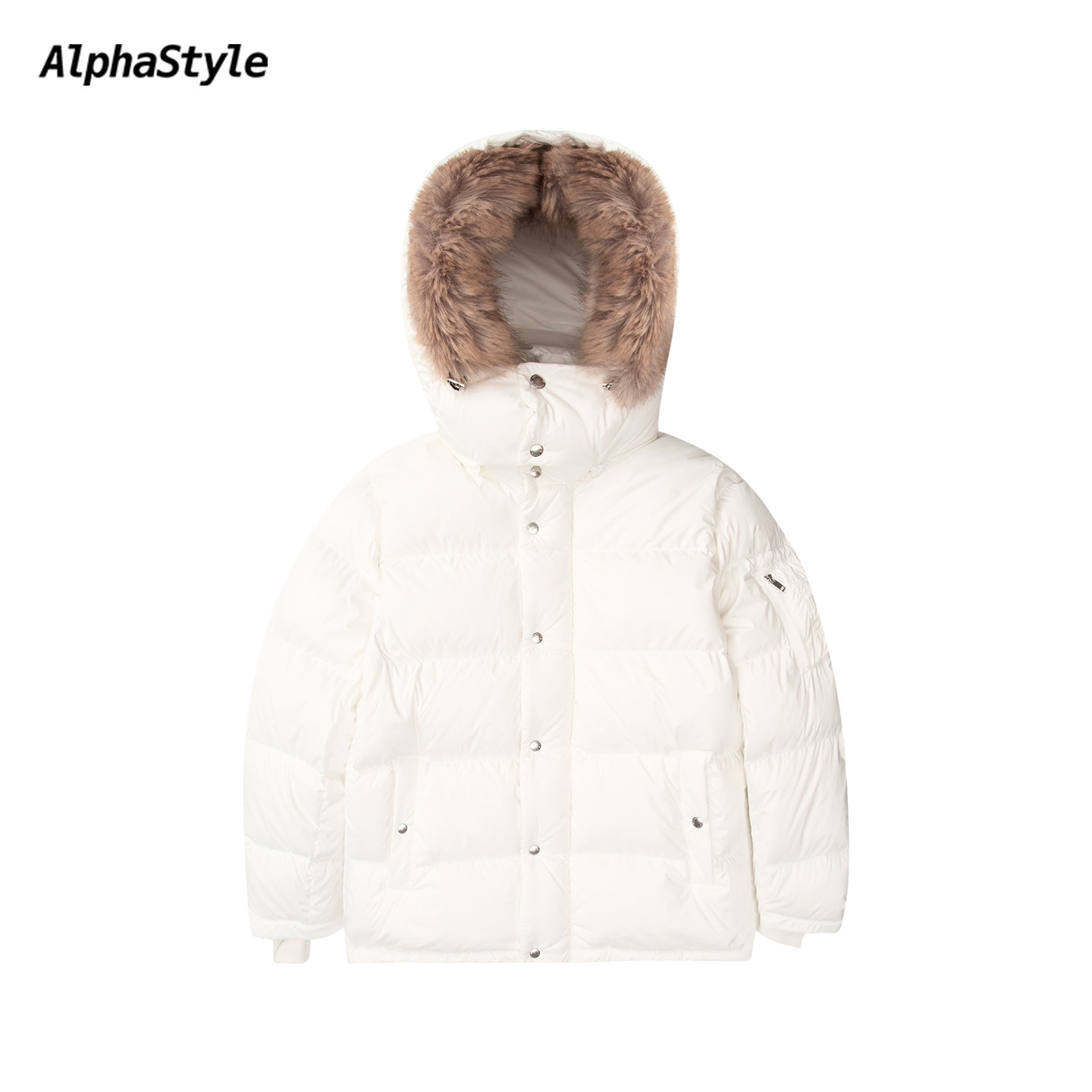 可拆卸连帽毛领宽松鹅绒羽绒服