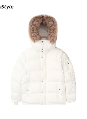 Alphastyle时尚厚款可拆卸连帽毛领鹅绒羽绒服外套保暖舒适男女款