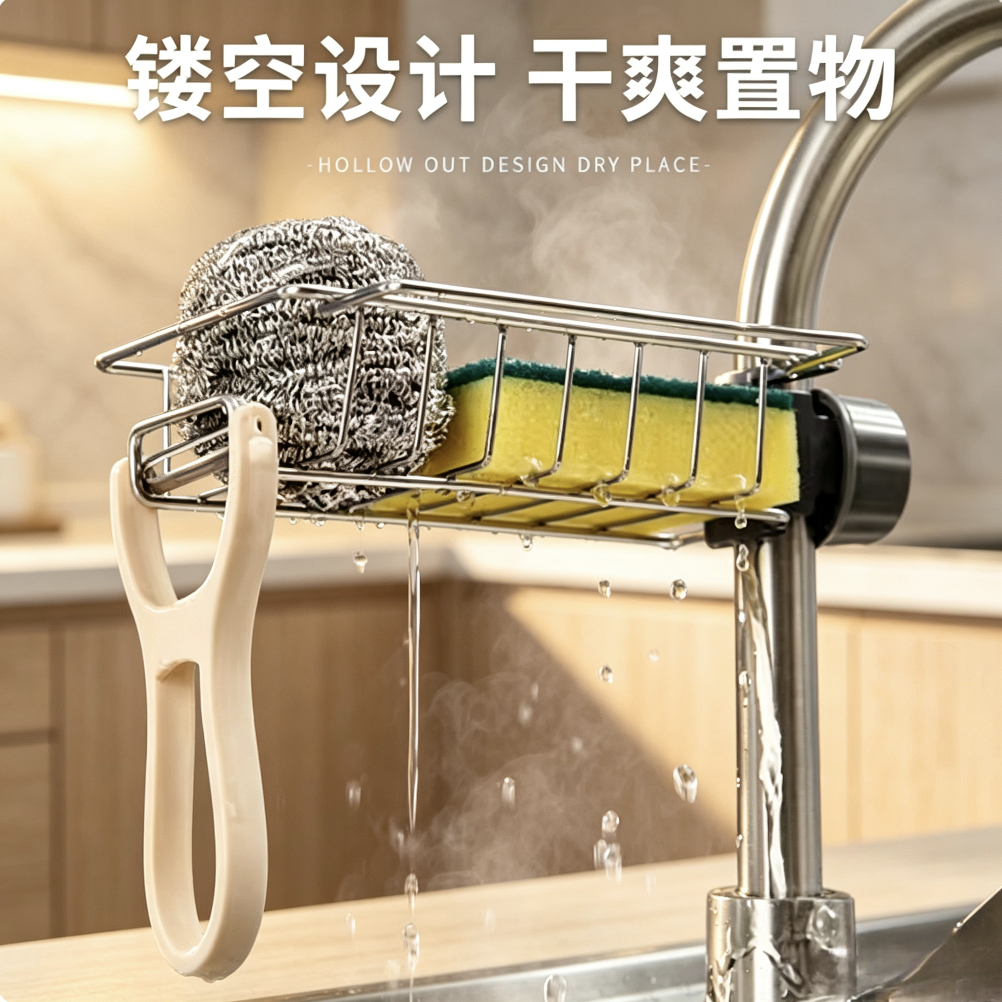 水龙头置物架厨房不锈钢水槽收纳层架家用海绵抹布洗碗沥水架挂篮