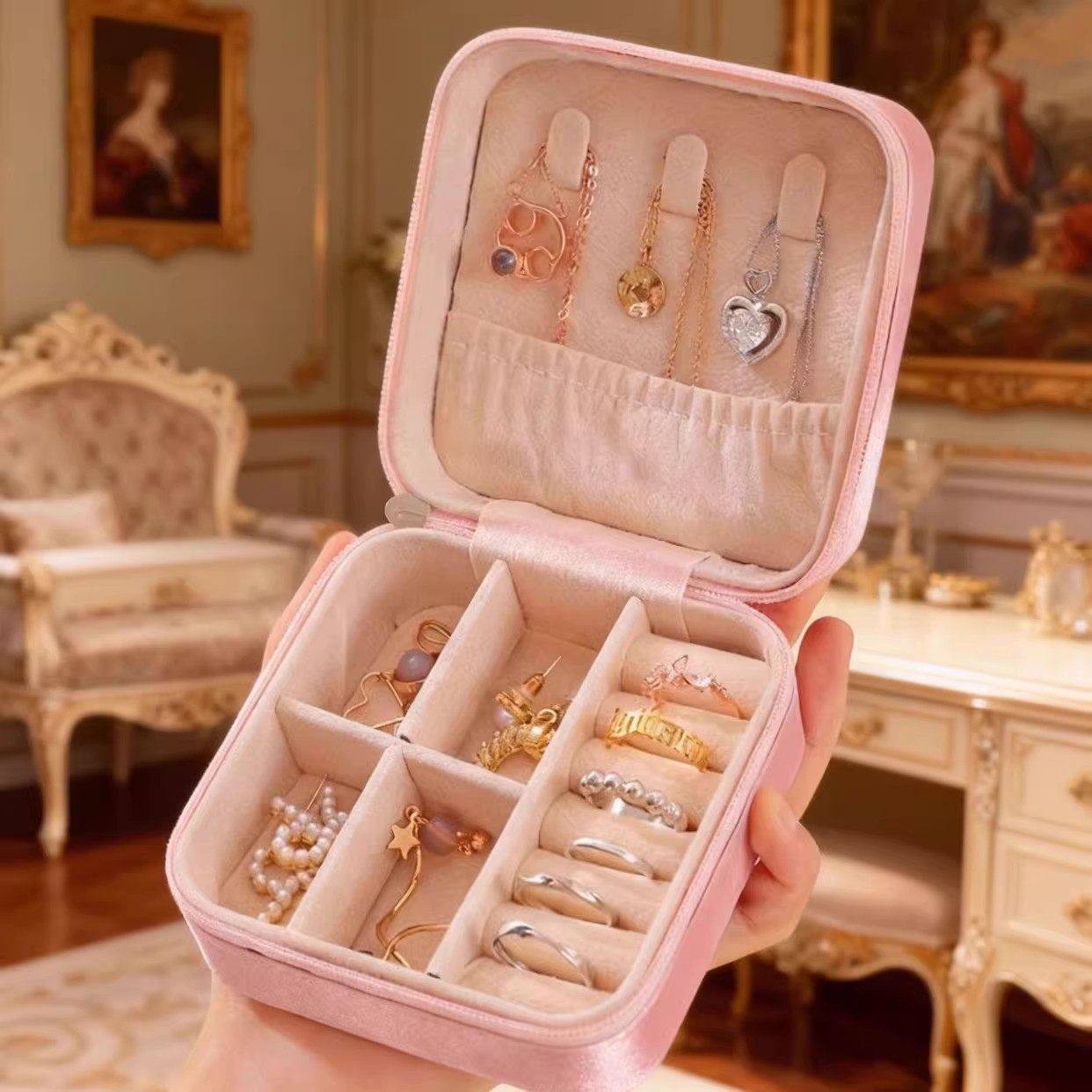 便携式首饰盒耳钉耳环项链戒指收纳盒小型精致迷你家居饰品盒子包,收纳整理,首饰盒,淘宝优惠券,粉丝福利购,淘宝优惠卷