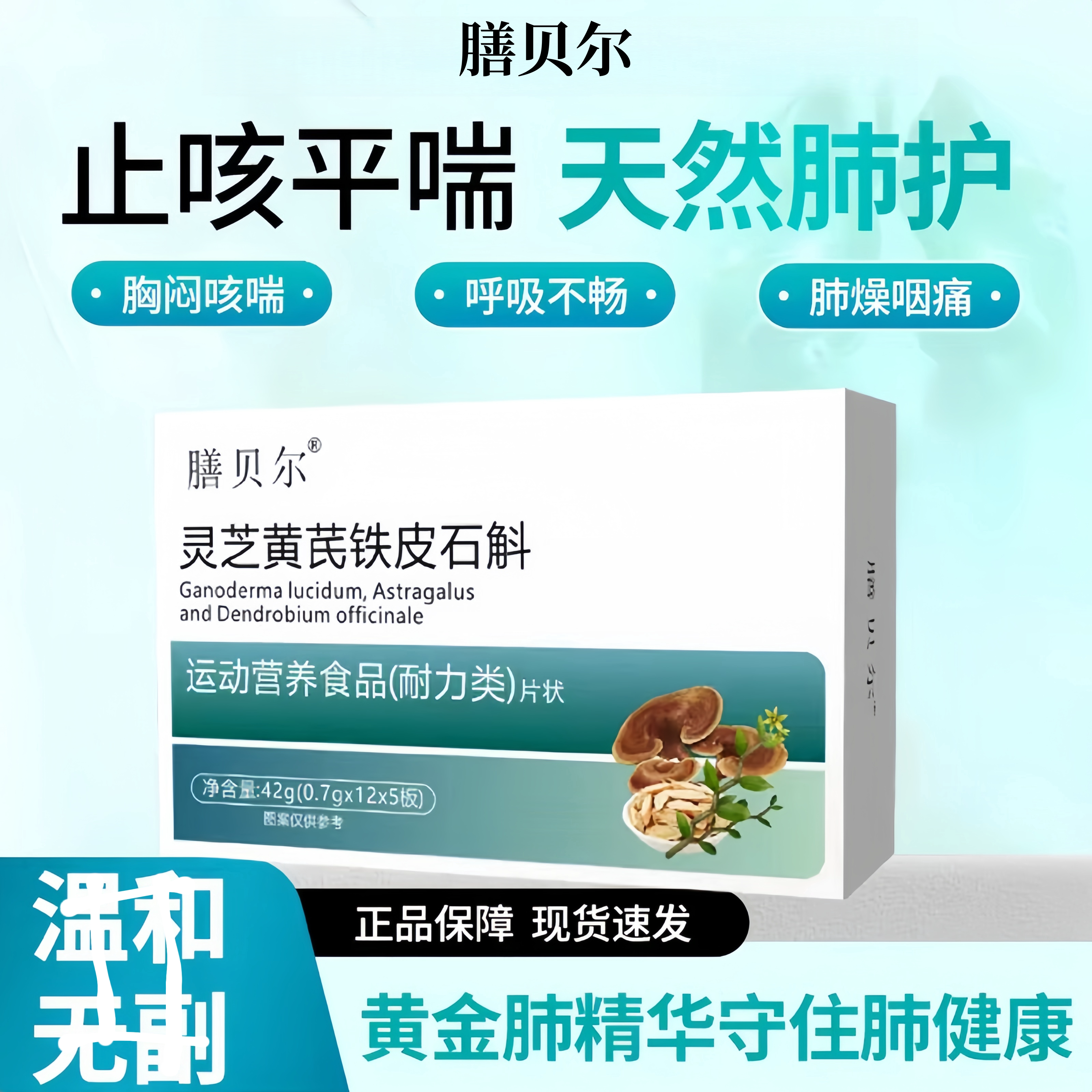膳贝尔灵芝黄芪槲皮素哮喘健肺养肺呵护肺健康老年人官方正品