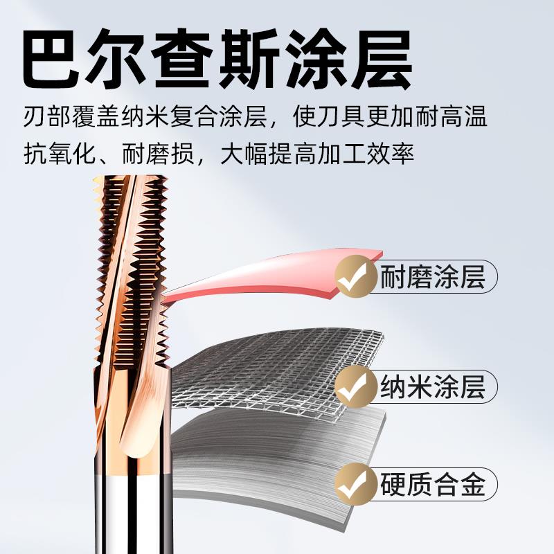高硬65度全牙螺纹铣刀整体钨钢合金涂层铣牙刀加工中心钢铝用M356