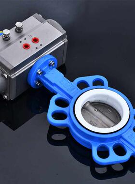 D671F-16Q气动蝶阀四氟对夹式不锈钢阀门DN50 65 80 100 150 200