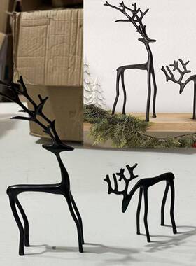 Set of 2 Black Reindeer Statues3D打印圣诞小雕像黑色驯鹿雕像
