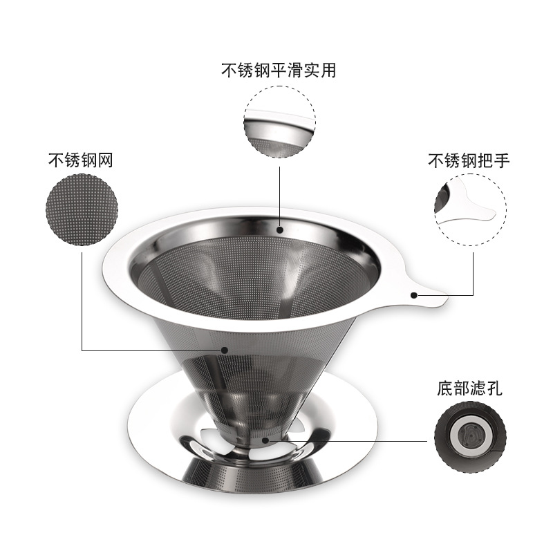 双层304不锈钢咖啡过滤器 咖啡过滤网蜂巢状精密锥形漏斗配套器具