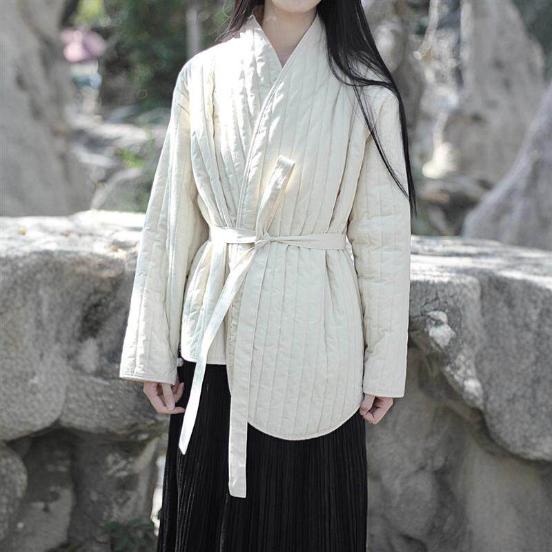 棉麻女装复古文艺禅意清冷风格保暖系带棉衣外套棉服2色文艺风