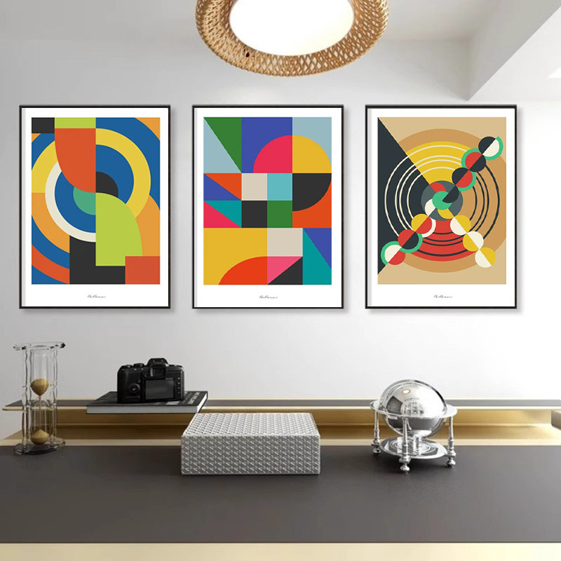 包豪斯抽象艺术客厅沙发背景装饰画小众艺术入户玄关几何图形挂画