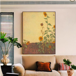 【向阳花】美式复古花卉客厅装饰画中古风玄关柜挂画竖版艺术壁画