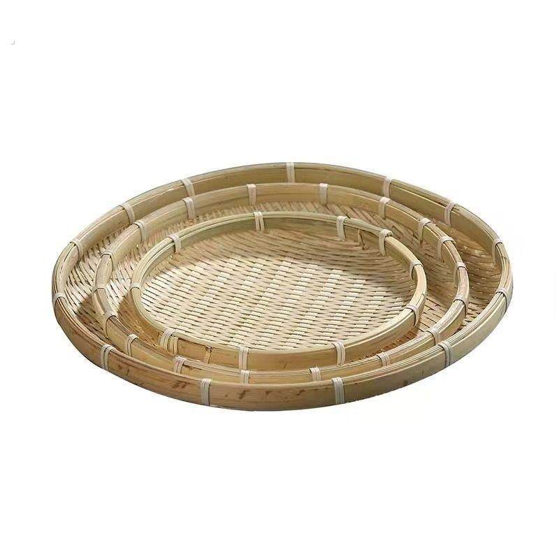晾晒筐盘圆形大尺寸簸箕竹筛子无孔竹皮竹编制品家用晒干货装饰
