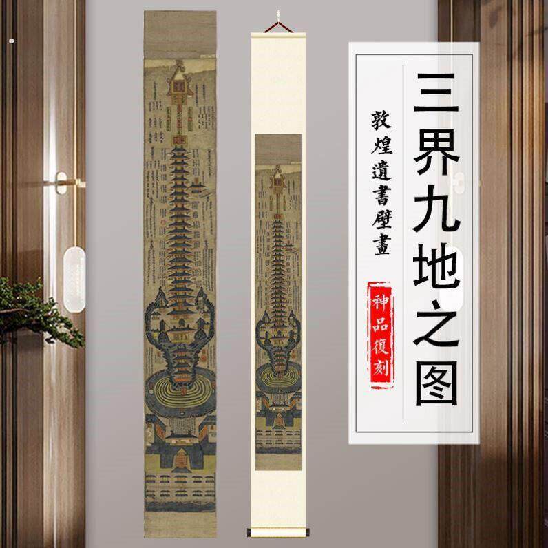 敦煌遗书壁画三界九地之图真迹高清微喷复刻书房玄关装饰挂画临摹