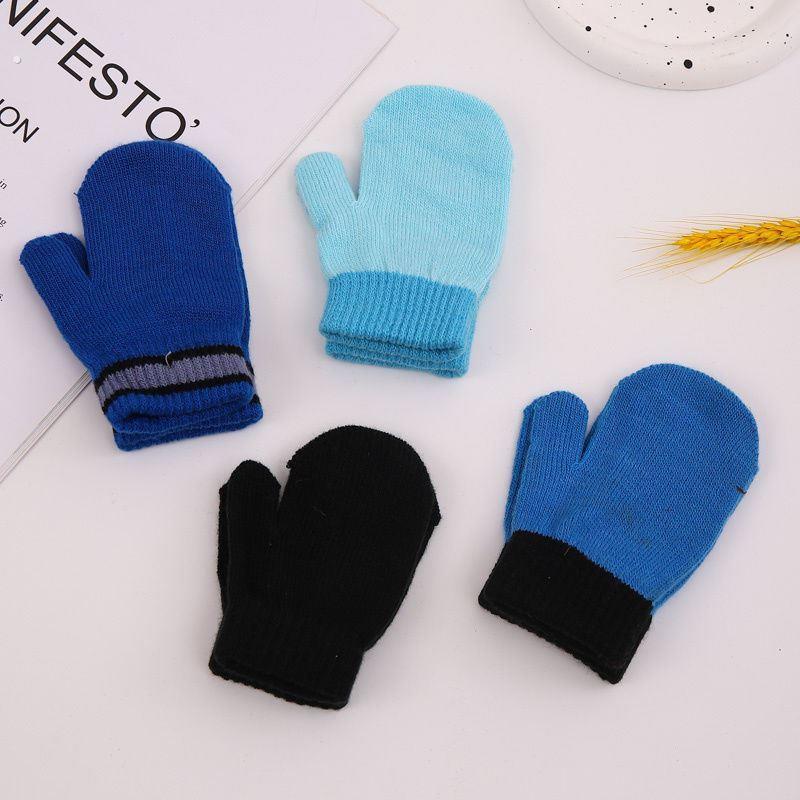新款韩国ins儿童手套 秋冬季糖果色连指挂脖毛线手套小童宝宝保暖