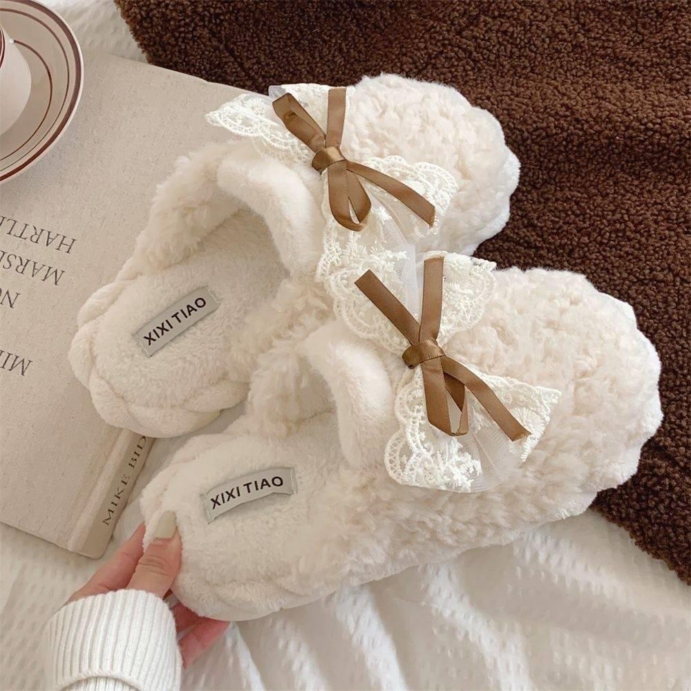 2025新款棉拖鞋时尚甜美可爱蝴蝶结月子鞋女冬季学生居家拖鞋防滑