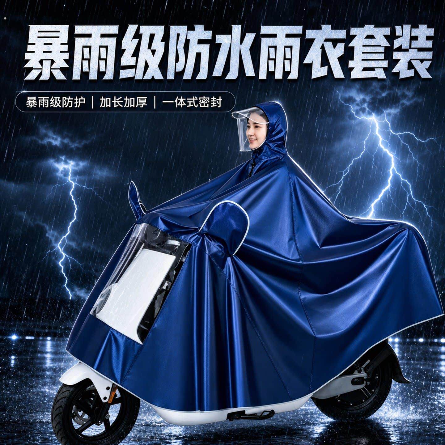 男士暴雨级雨衣轻便款电动车骑行双人亲子加长加厚机车全脸防护
